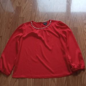 Liz Claiborne Red Jeweled neckline Holiday Top Size Large
